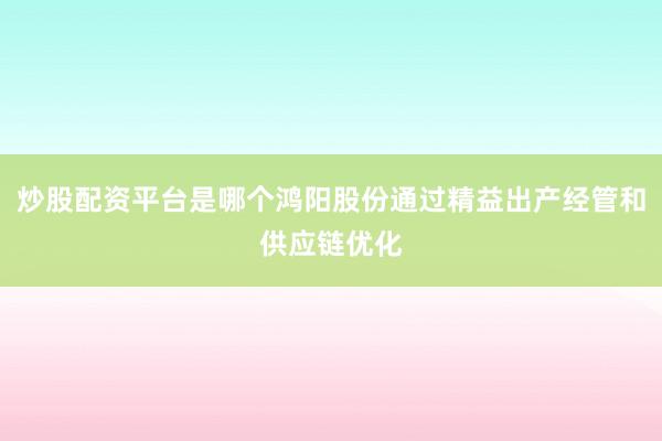 炒股配资平台是哪个鸿阳股份通过精益出产经管和供应链优化