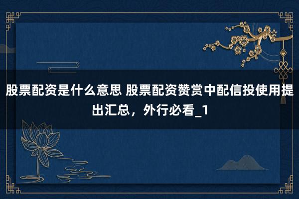股票配资是什么意思 股票配资赞赏中配信投使用提出汇总，外行必看_1